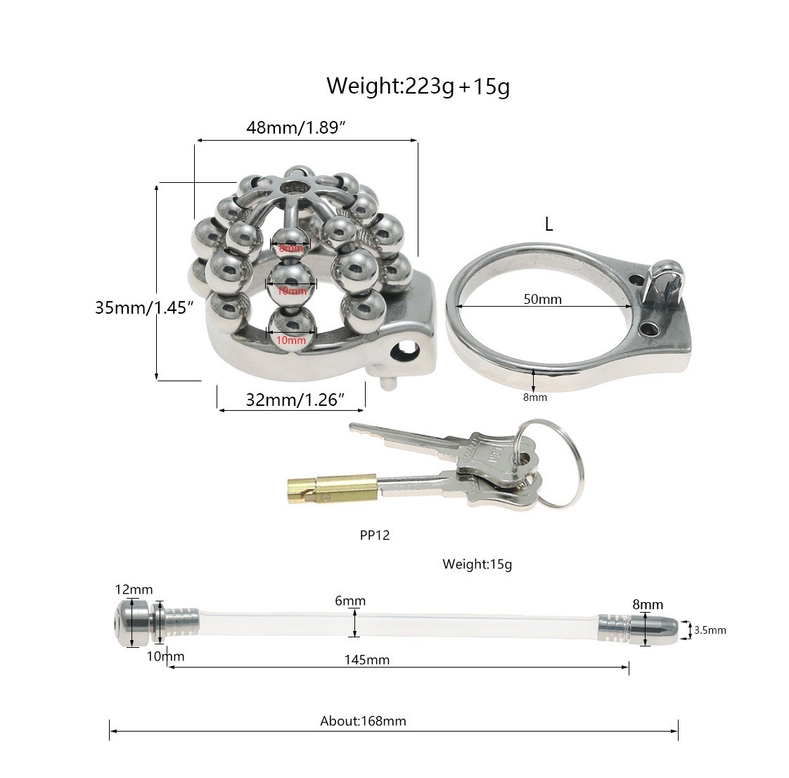 24-Bead Stainless Steel Chastity Cage with Urethral Tube-WeLovePlugs