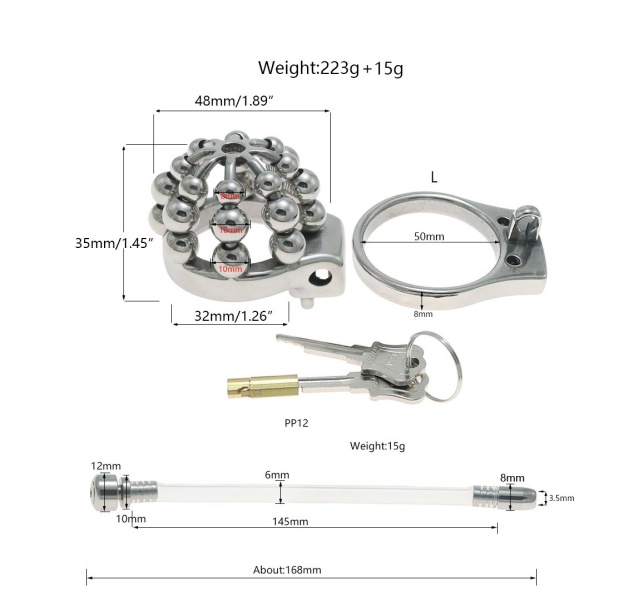 24-Bead Stainless Steel Chastity Cage with Urethral Tube-WeLovePlugs