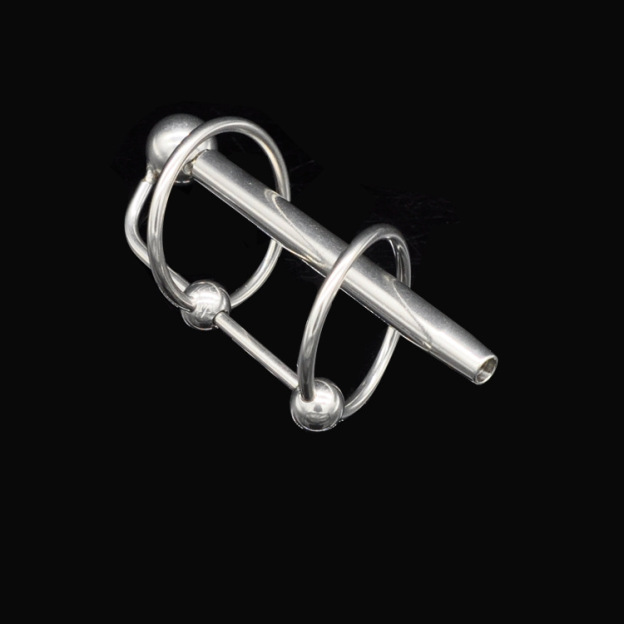 Thick Urethral Probe (with Thru Hole + 4 Glans Rings) Urethral Sound -WeLovePlugs