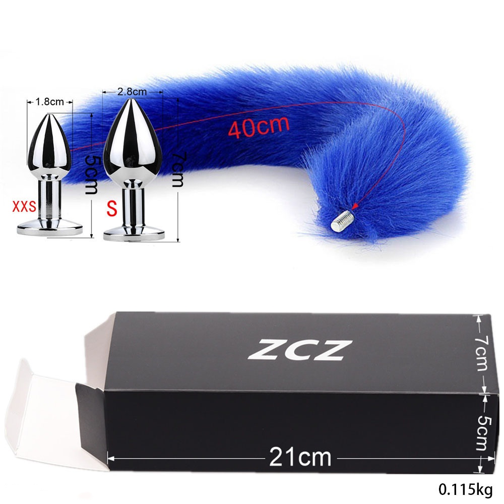 Beginner's Blue Fox Long Wolf Tail Anal Plug 
