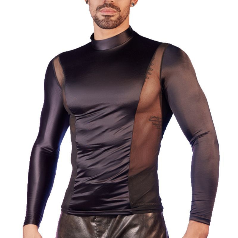Men's Oiled Shiny High Elastic Long Sleeve Top - image 6