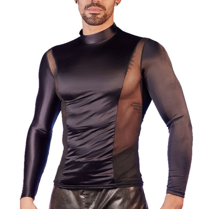 Men's Oiled Shiny High Elastic Long Sleeve Top - image 6