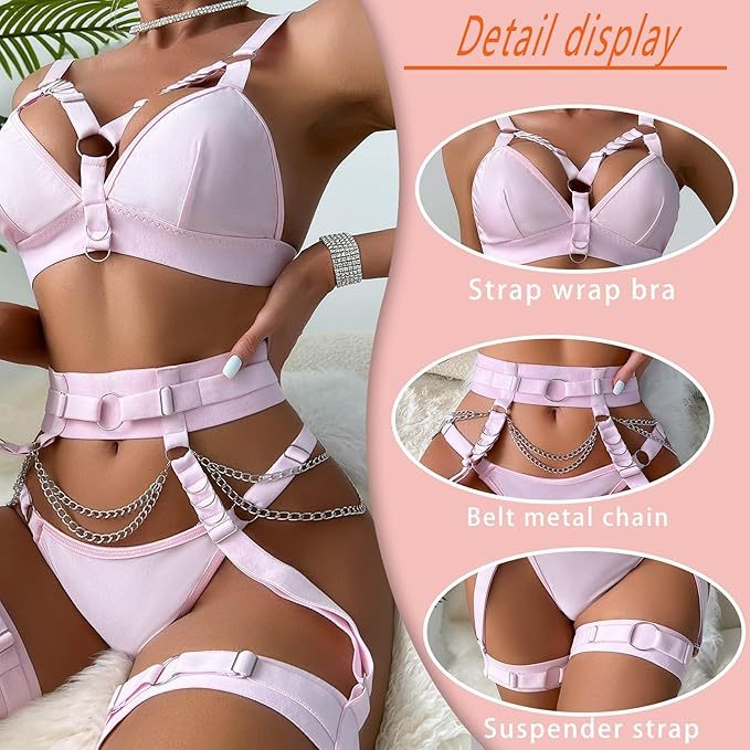 Women Sexy Locomotive Metal Chain Underwear Set