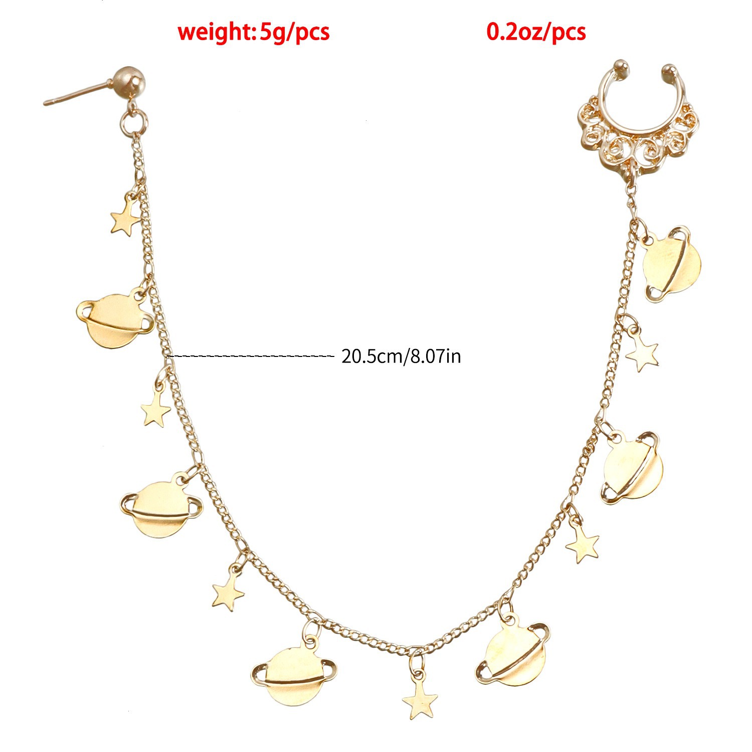 Boho Nose Chain Jewelry – Fake Septum Ring with Ear Hoop & Crystal Nose Ring-WeLovePlugs