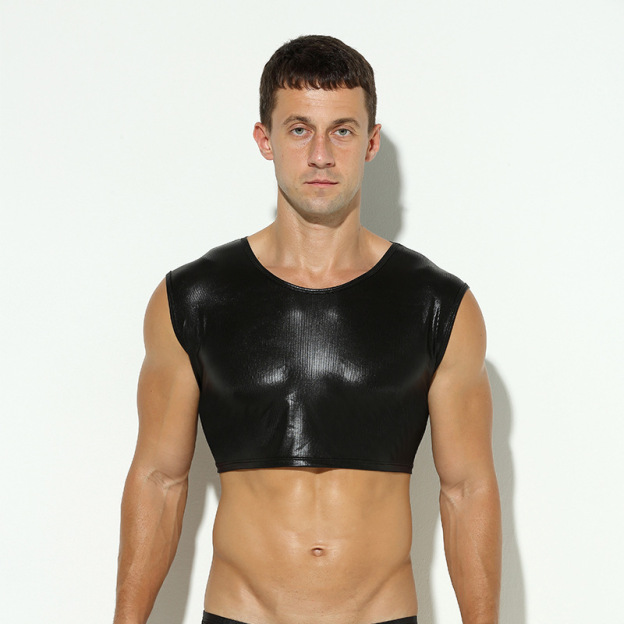 Faux Leather Cropped Tee - Black - XL - image 7