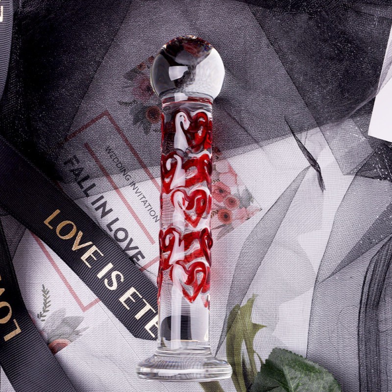Luxury Glass Dildo with Red Heart Tip – G-Spot & Anal Pleasure Toy-WeLovePlugs