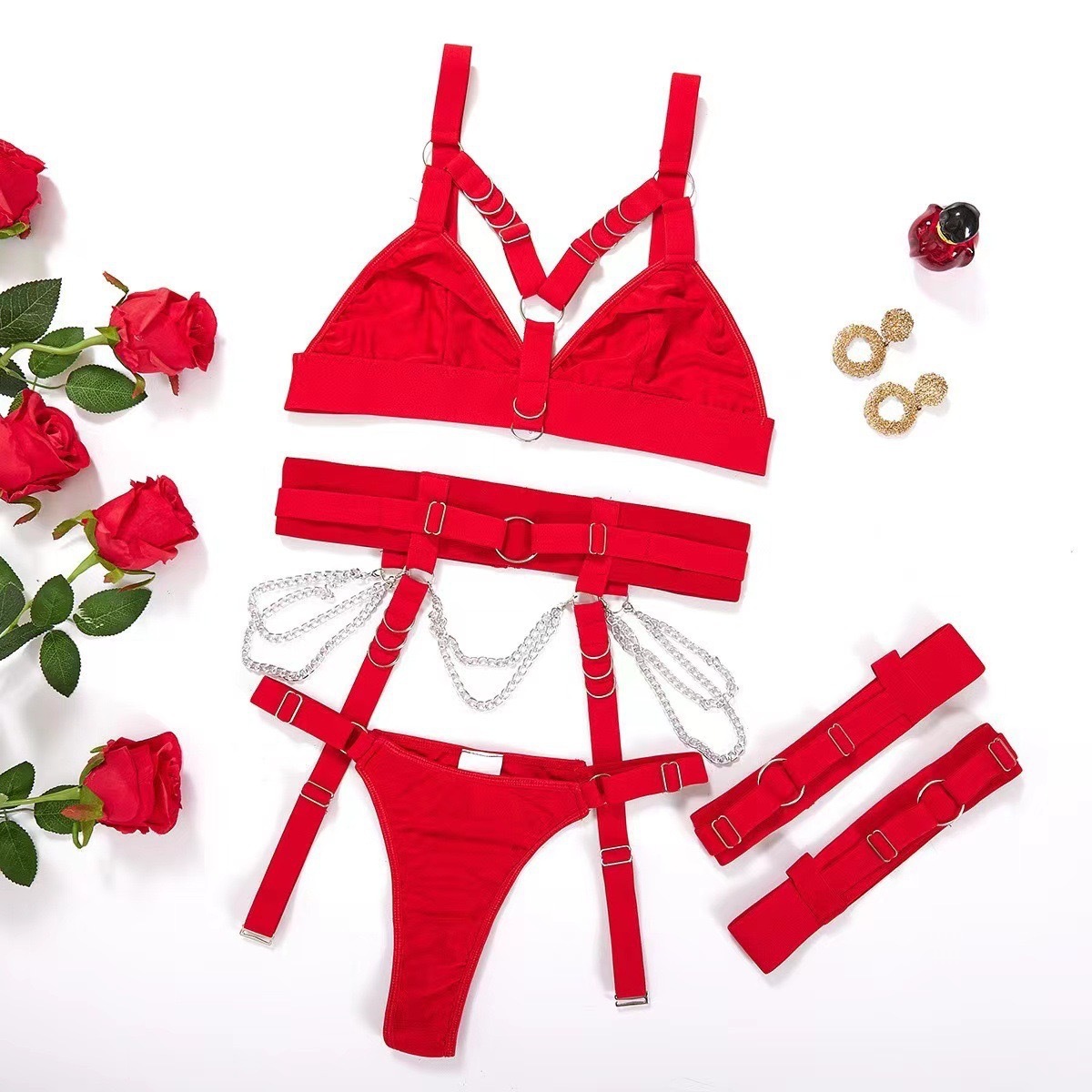 Women Sexy Locomotive Metal Chain Underwear Set