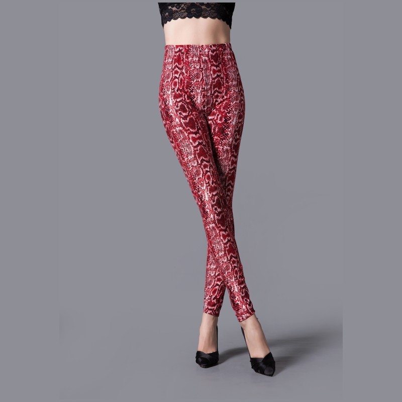 Snake Printed High-Waist Leggings - Red - One Size - image 7