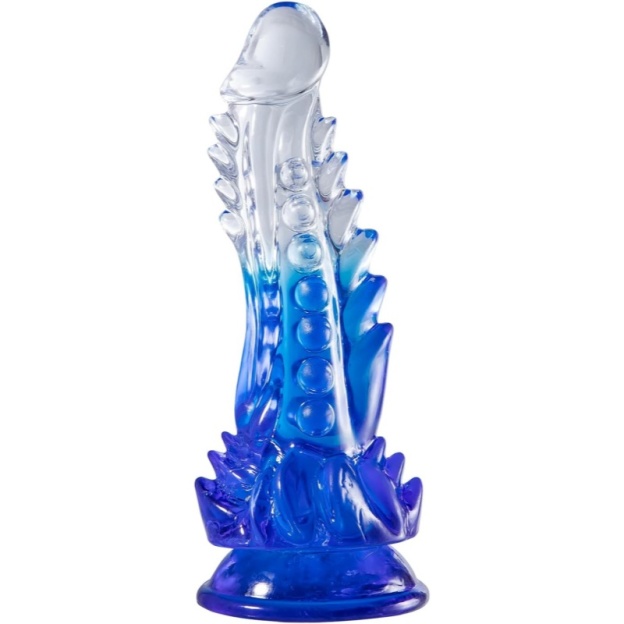 Crystal Clear Curved TPE Dildo for Women – 8.86 Inches - Blue - image 6