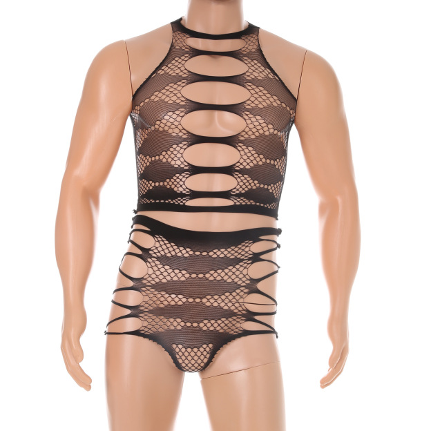 Set Men Briefs Vest Underwear Sexy Hollow - B - One Size - image 4