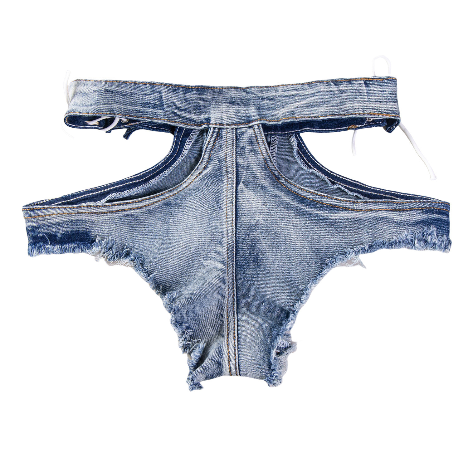 Low-Rise Distressed LIngerie Denim Booty Shorts – Stretchy Micro Cut for Festival & Street Style-WeLovePlugs