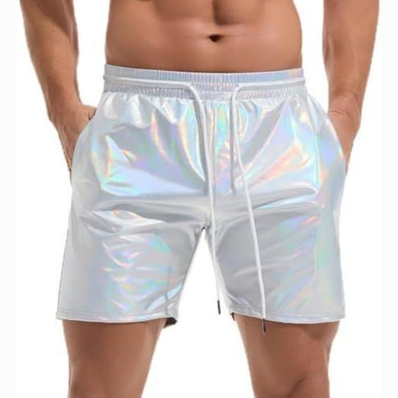 Men's Metallic 5" Holographic Rave Shorts with Drawstring - Light Silver - 2XL - image 10