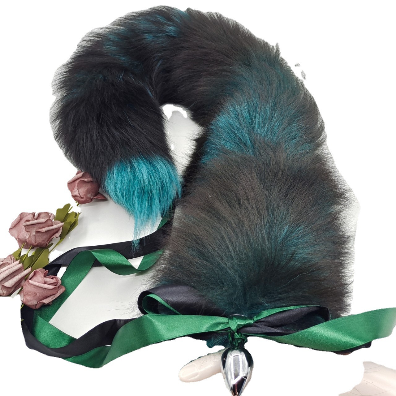 Aurora Green Handmade Detachable Plug Fox Tail - 50cm - image 2