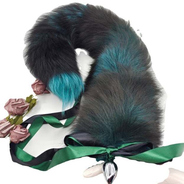 Aurora Green Handmade Detachable Plug Fox Tail - 50cm - image 2