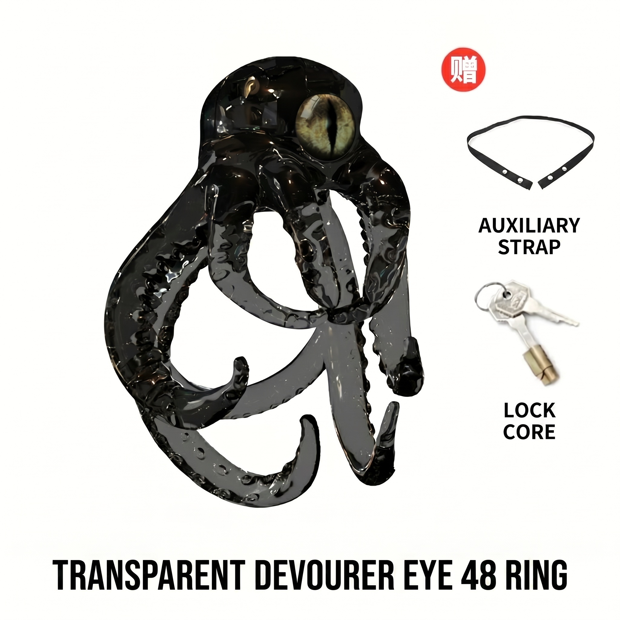 Octopus Kraken Chastity Cage - Black Transparent - 48mm - image 20