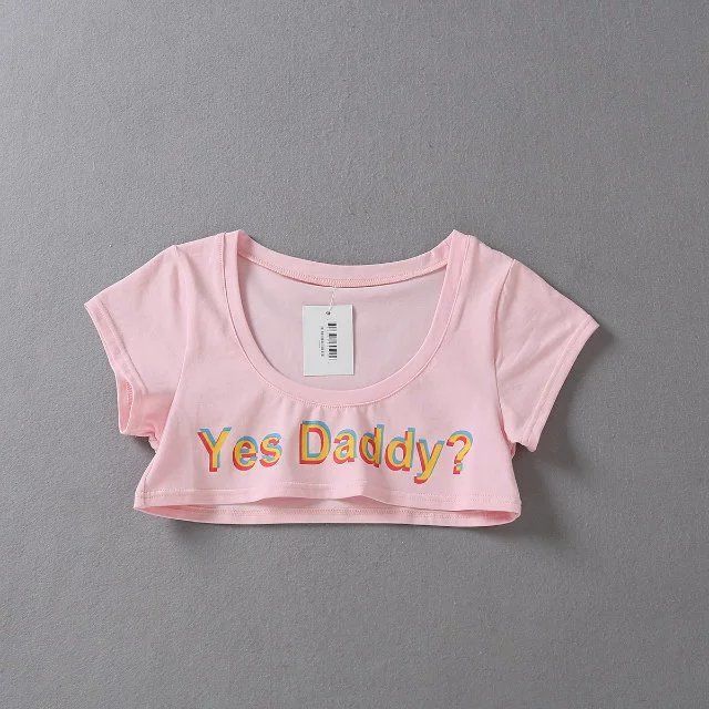 "Yes Daddy" Letter Print Fitness Crop Top - Pink - One Size - image 9