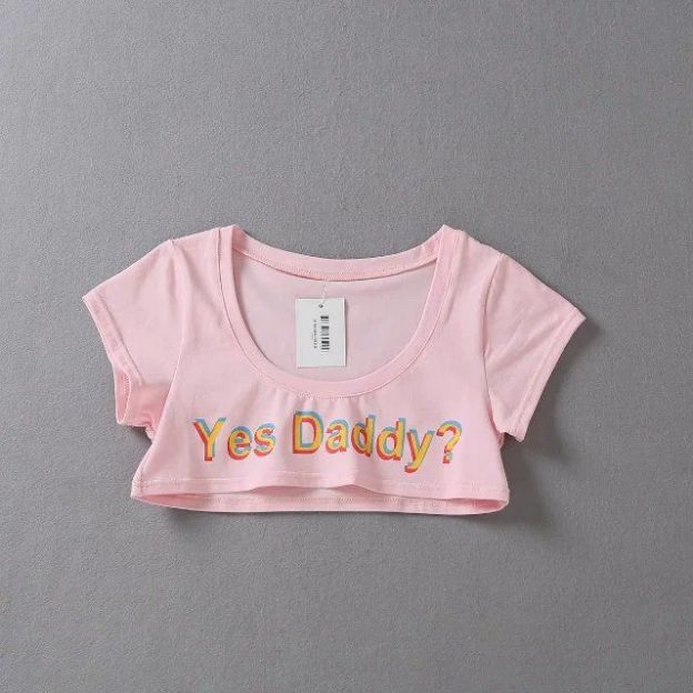 "Yes Daddy" Letter Print Fitness Crop Top - Pink - One Size - image 9