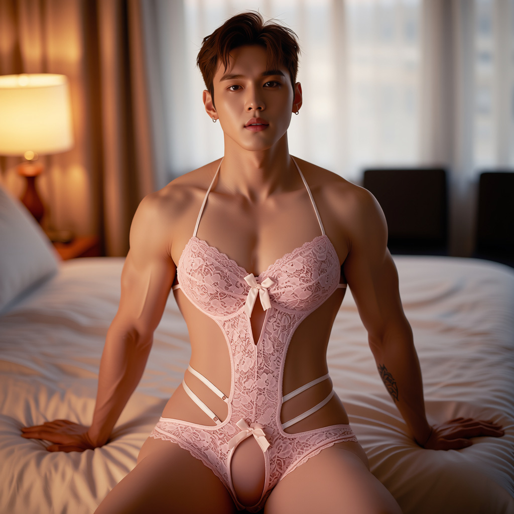 Men's Pink Lace Open-Crotch Bodysuit - image 3