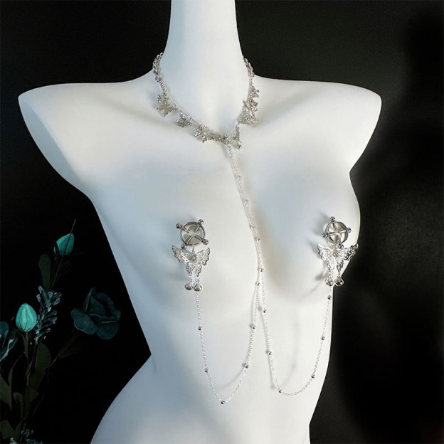Whispering Butterfly Chime & Pearl Nipple Clamp Set-WeLovePlugs