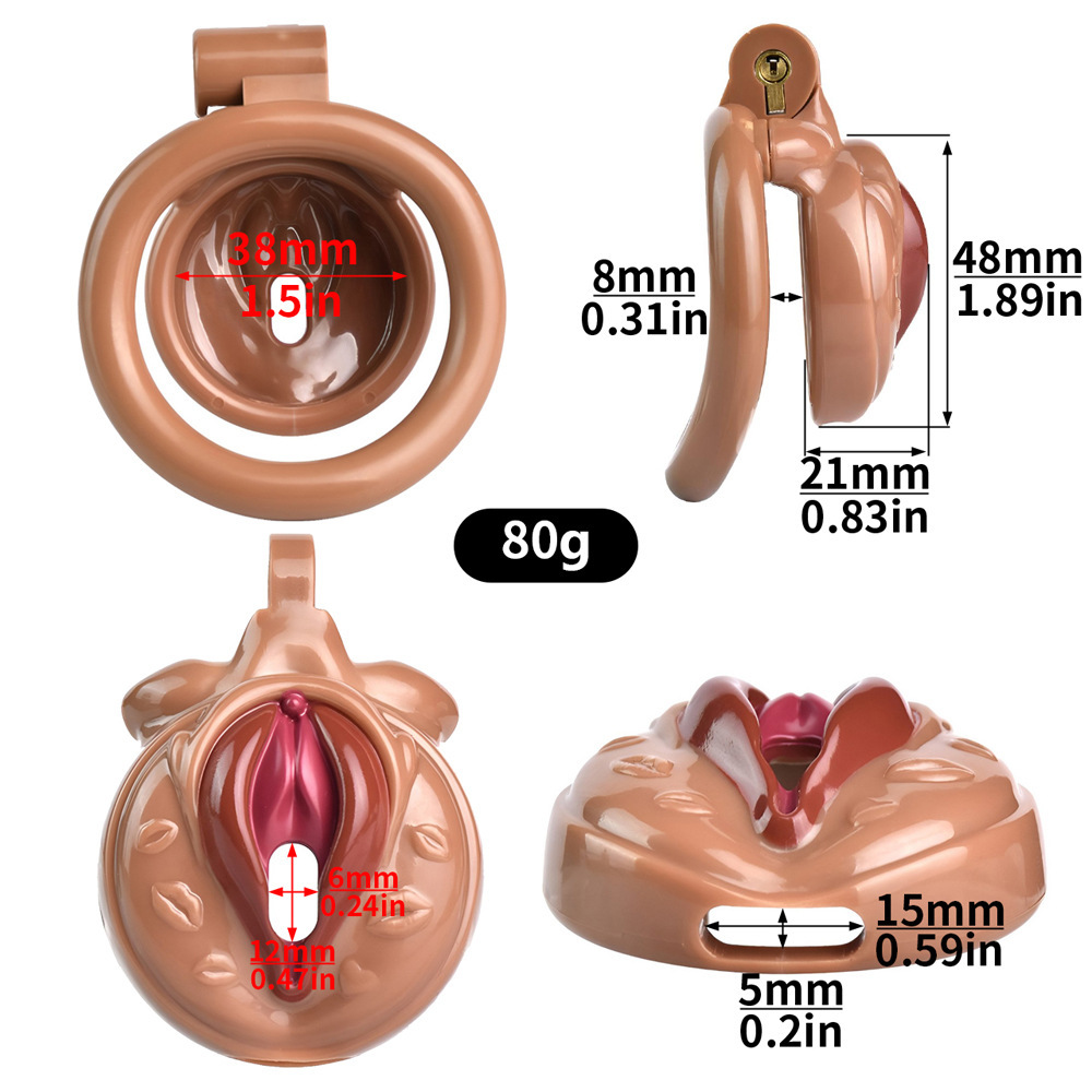 Mini Vagina-Shaped Sissy Chastity Cage – Humiliating Lock with 4 Rings & Padlock-WeLovePlugs