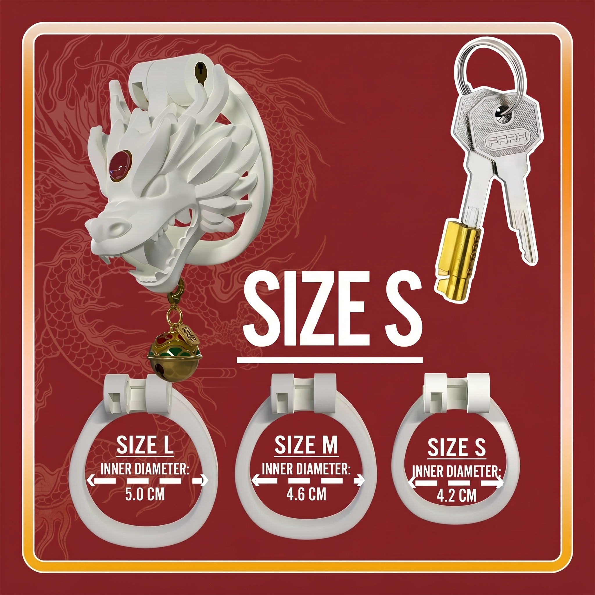Dragon Guardian Bell Collar Chastity Cage - Red - S - image 3