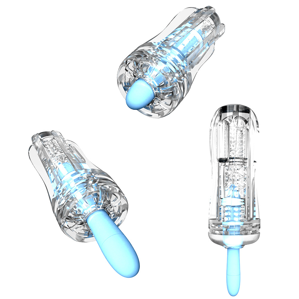 Male Masturbator Cup Soft Silicone Massager for Men Toys-Blue With Vibrations