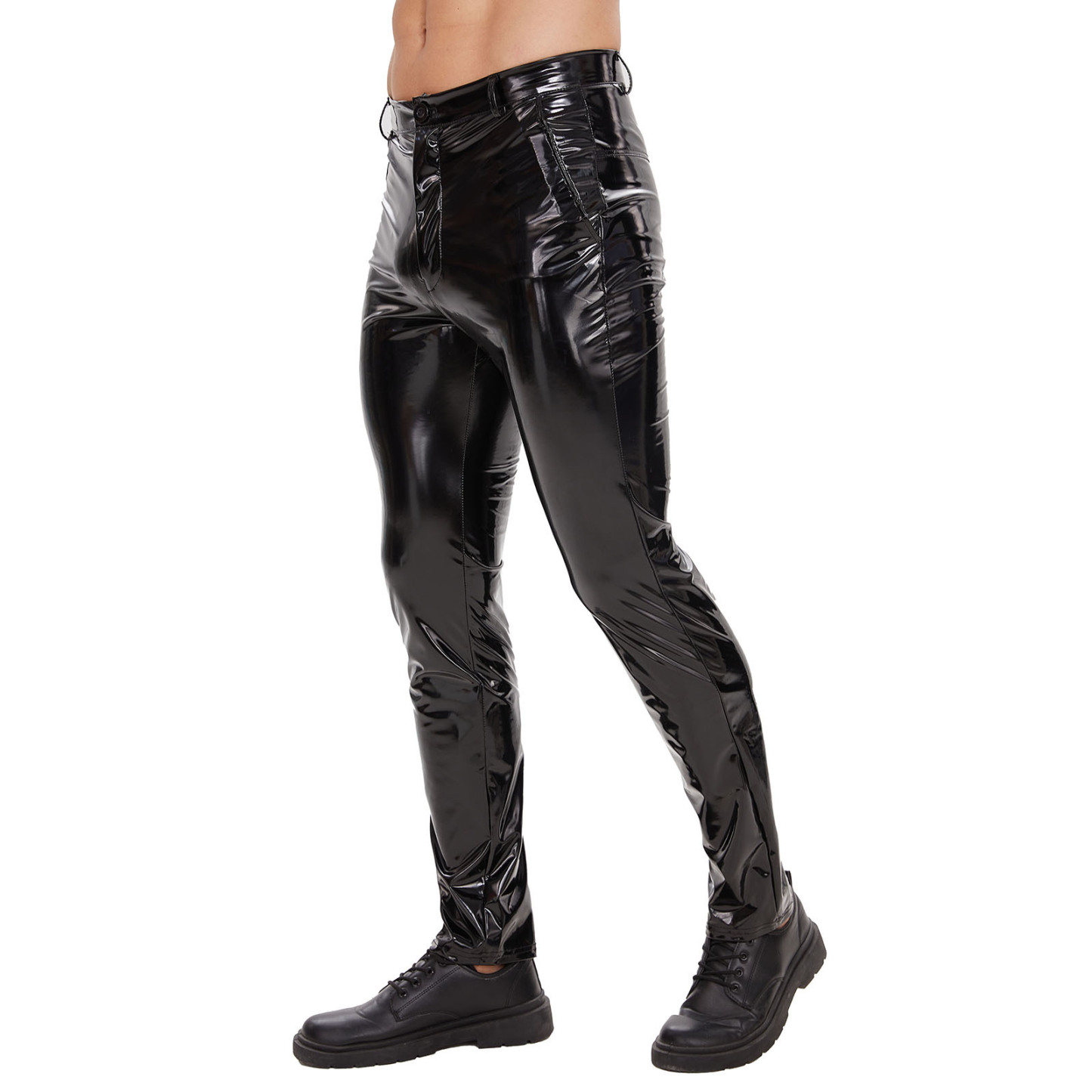 Men's Latex Wet-Look Leggings with Pockets – Faux Leather Club & Biker Trousers - image 3