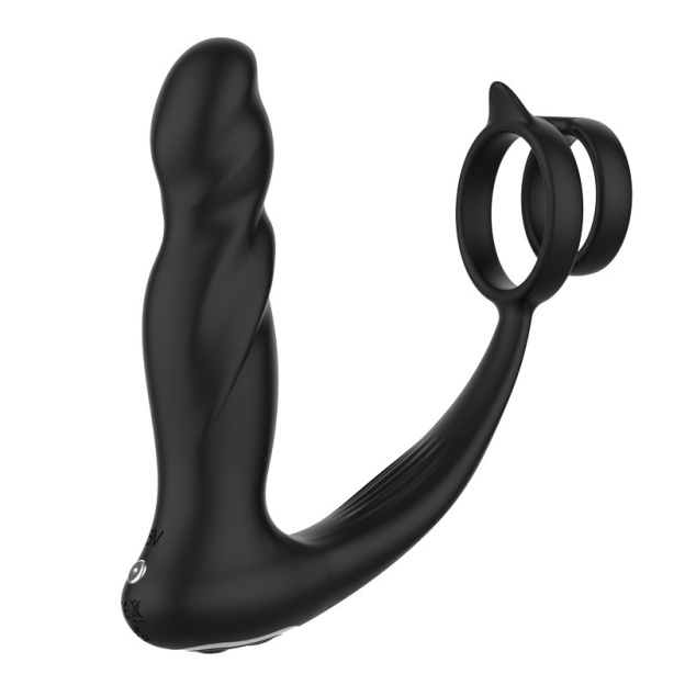 2-in-1 Prostate Vibrator & Double Cock Ring - Black - image 1