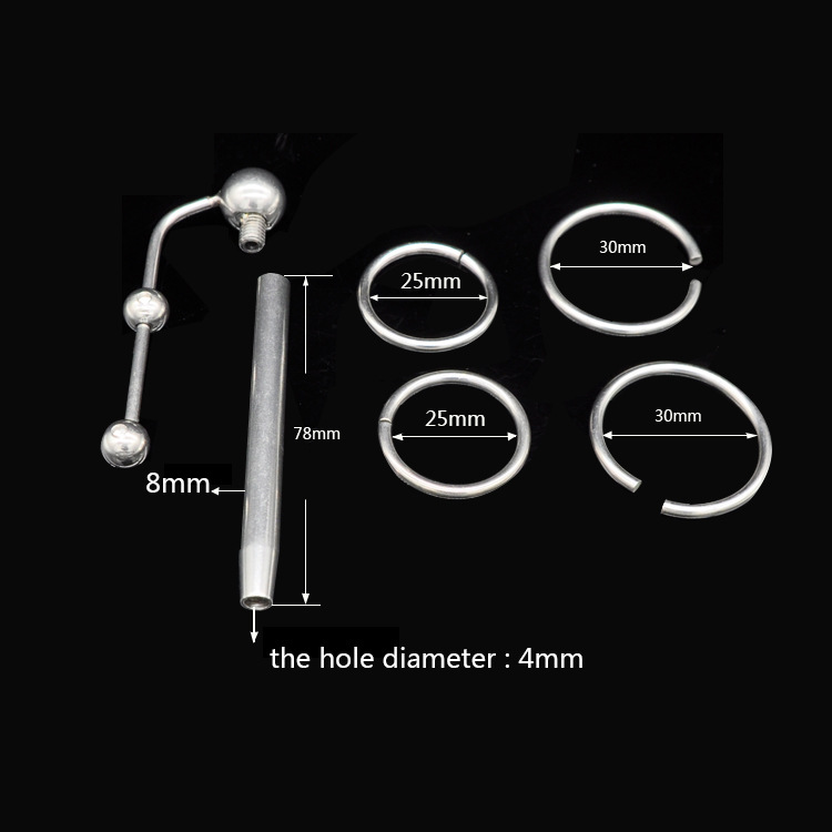 Thick Urethral Probe (with Thru Hole + 4 Glans Rings) Urethral Sound -WeLovePlugs