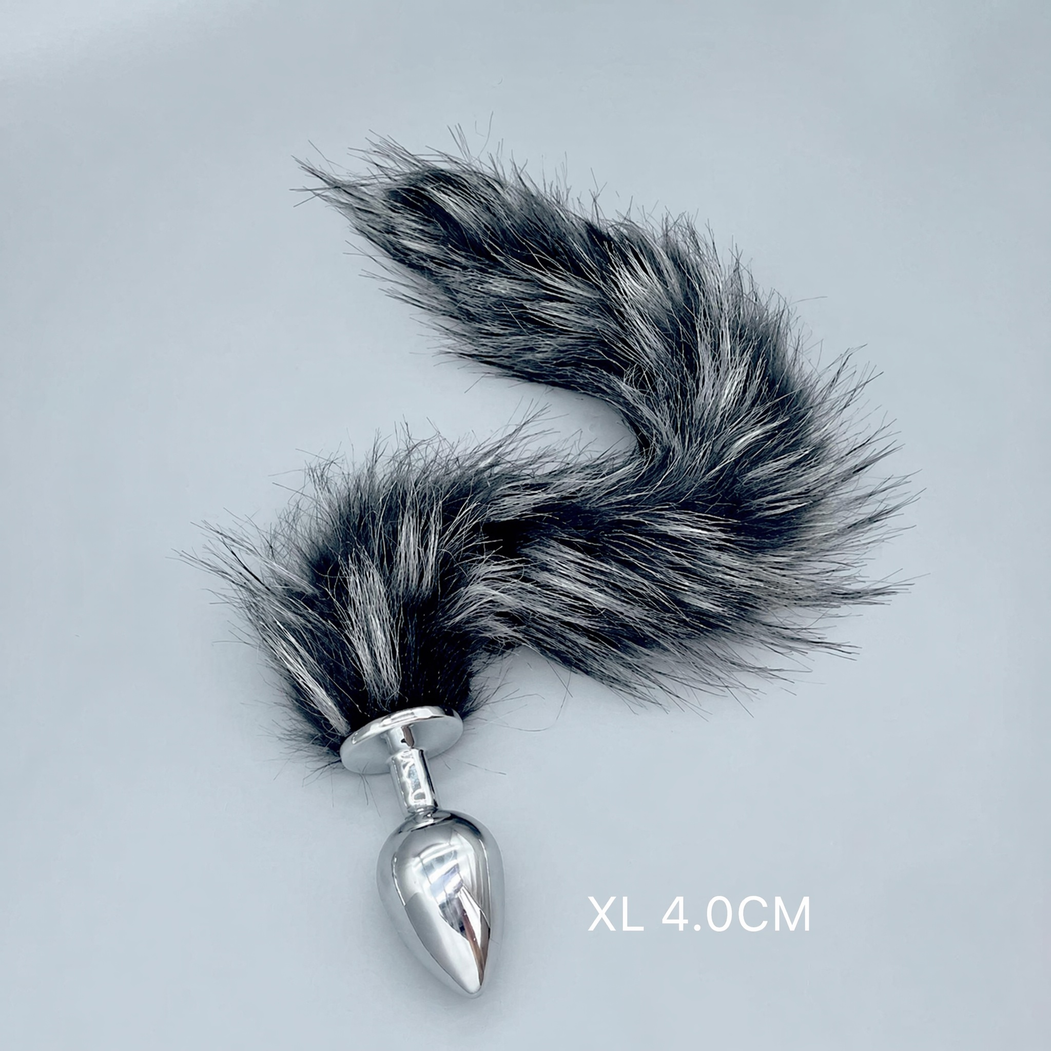 Silver & Black Fox Tail Plug with Removable Metal Base - XL - image 3