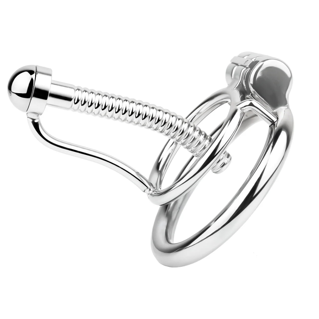 Stainless Steel Anti-escape Inverted Chastity Cage with Urethral Tube-WeLovePlugs