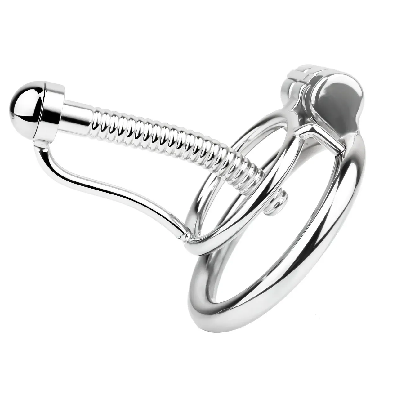 Stainless Steel Anti-escape Inverted Chastity Cage with Urethral Tube-WeLovePlugs