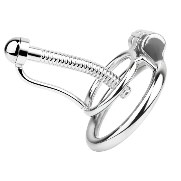 Stainless Steel Anti-escape Inverted Chastity Cage with Urethral Tube-WeLovePlugs