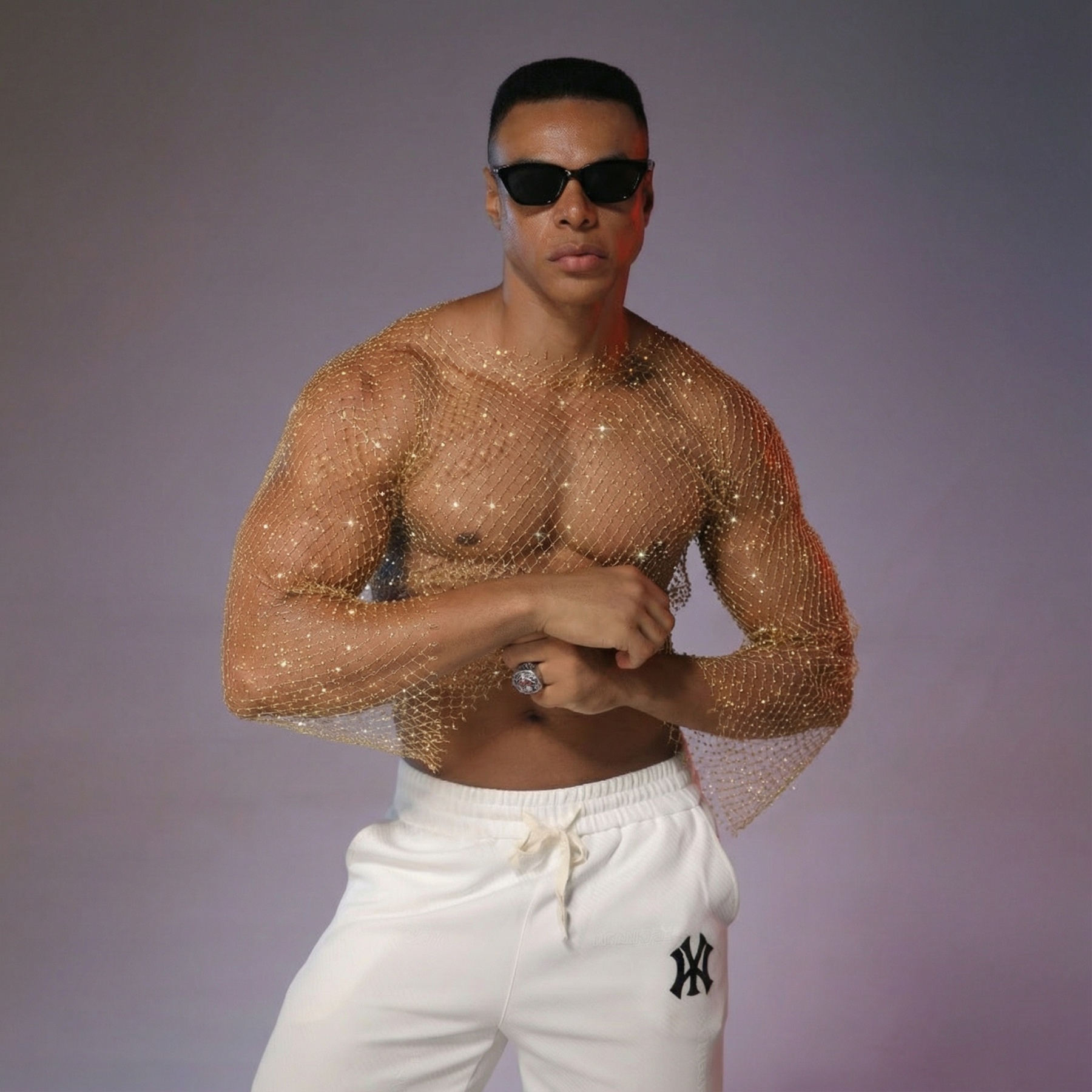 Starluxe Mesh Sparkle Top – Style A - Golden - 27.56 in - image 14