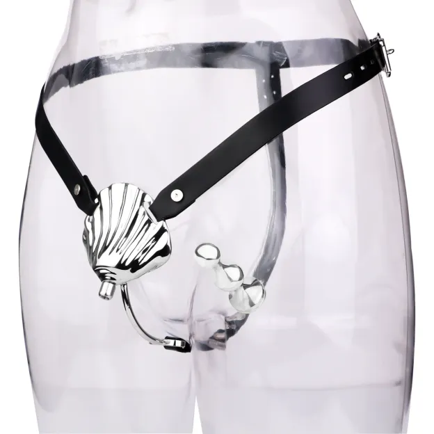 Sexy Shell Chastity Belt with Anal Plug and Urethral Catheter-WeLovePlugs