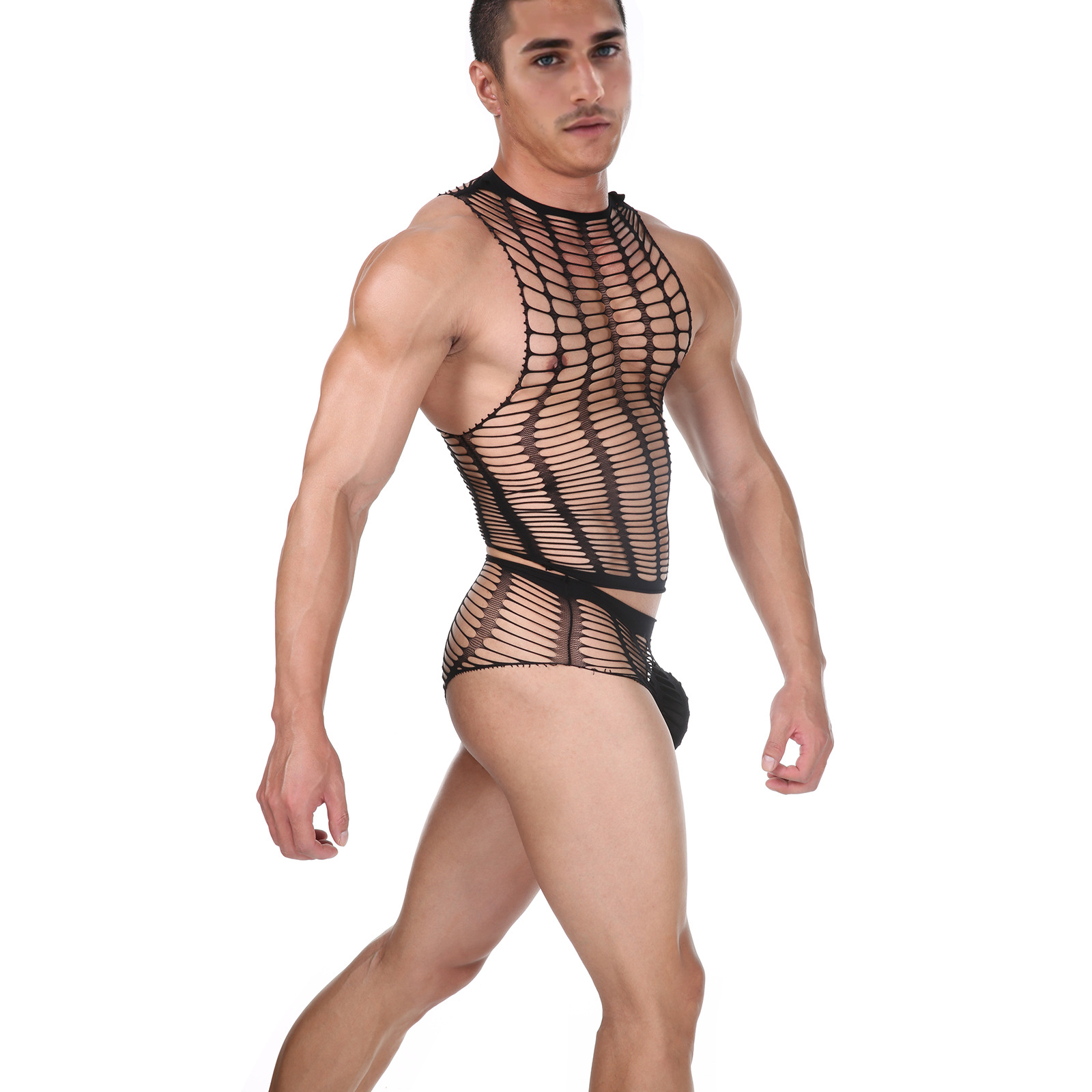 Set Men Briefs Vest Underwear Sexy Hollow - image 6