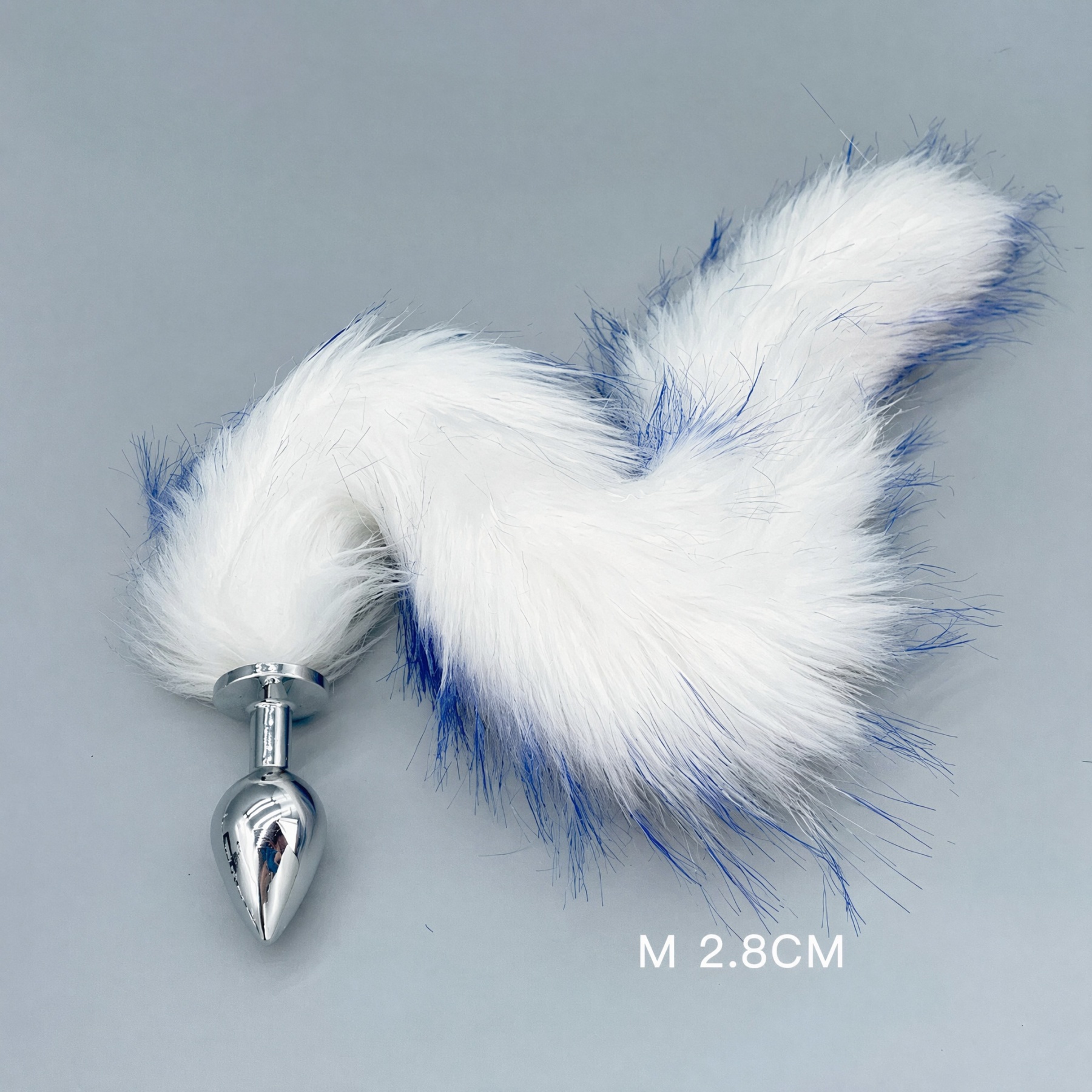 White & Blue Fox Tail Plug with Removable Metal Base - M - image 3