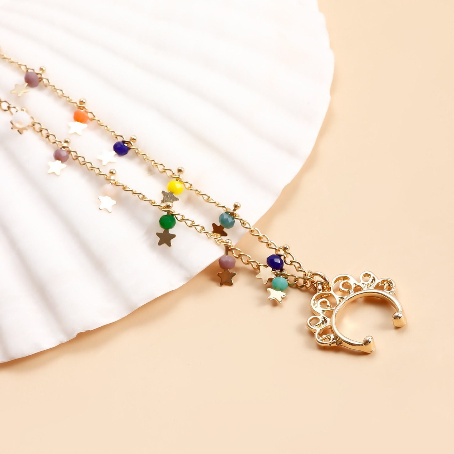 Boho Nose Chain Jewelry – Fake Septum Ring with Ear Hoop & Crystal Nose Ring-WeLovePlugs