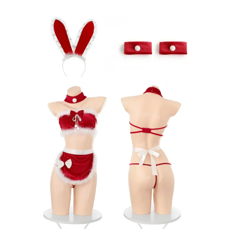 Red Christmas Bunny Lingerie Set: Festive Holiday Roleplay Costume with  Faux Fur & Mesh – WeLovePlugs