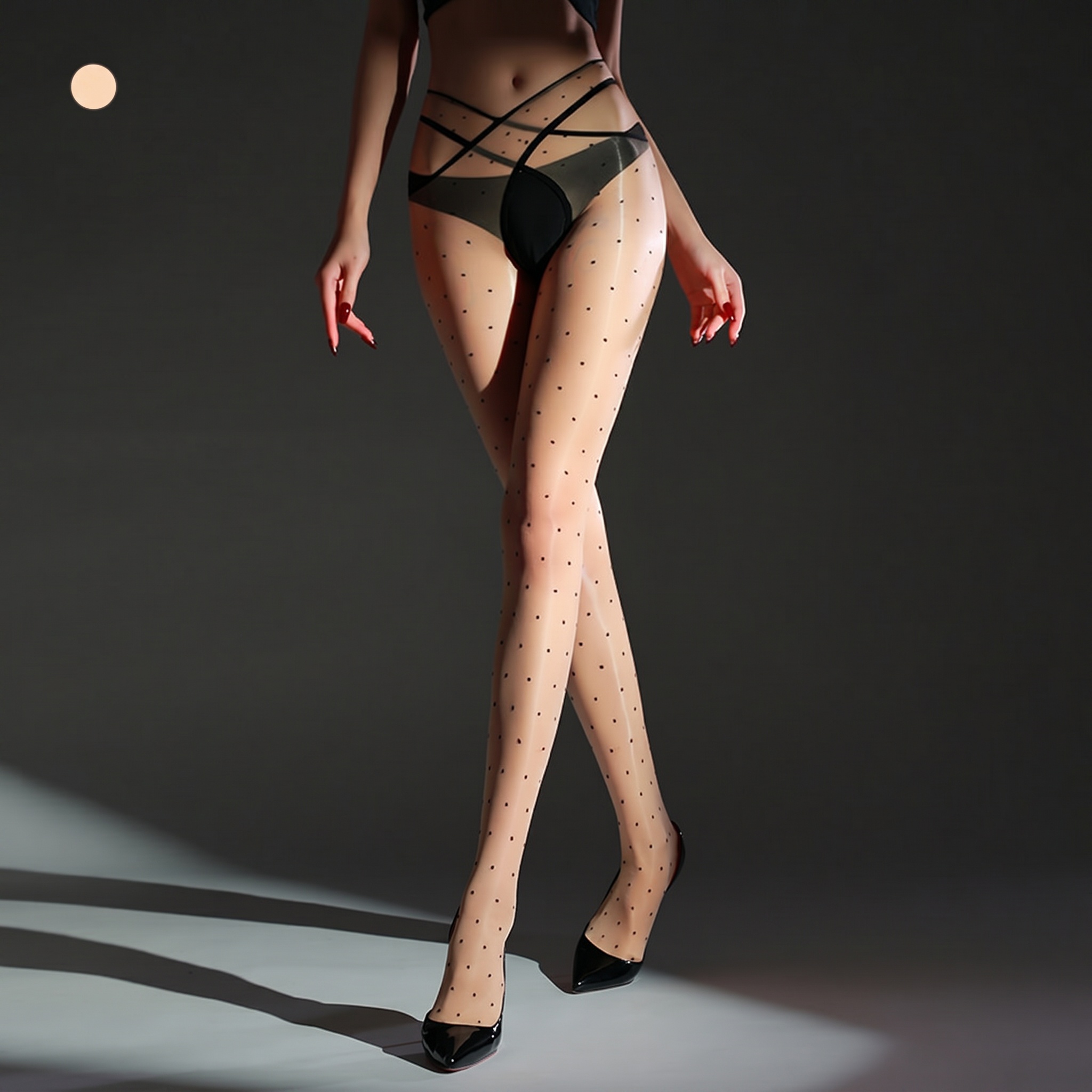 Shiny Polka Dots Pantyhose - Nude - One Size - image 3