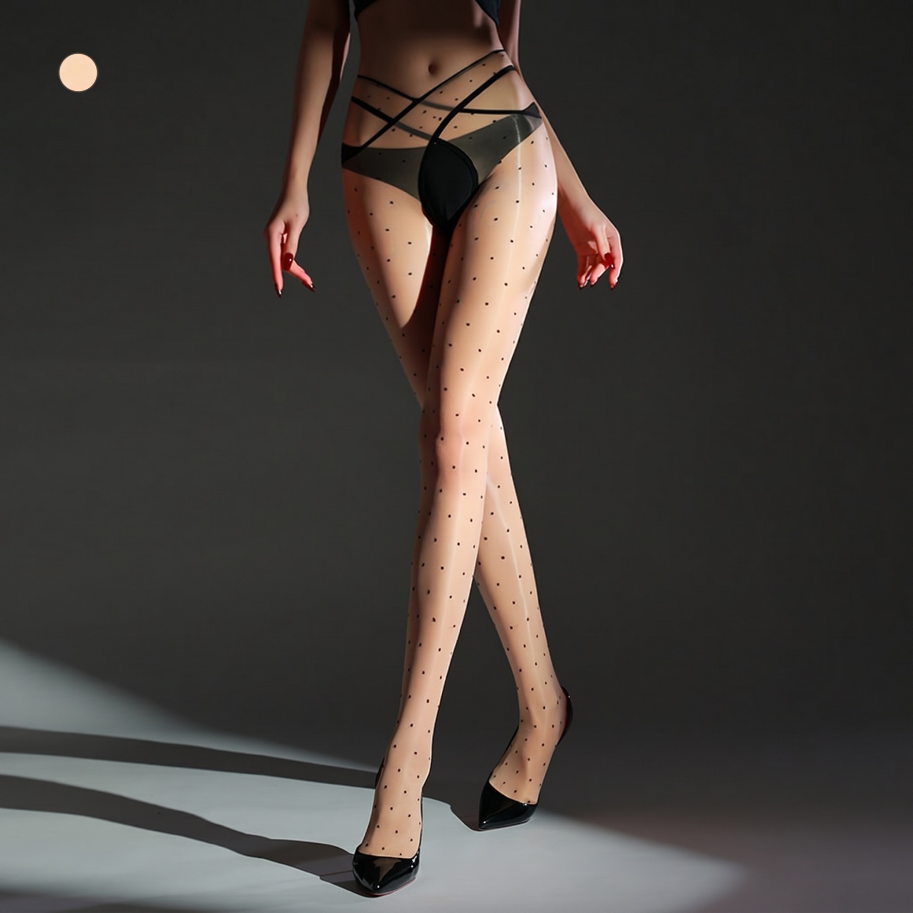 Shiny Polka Dots Pantyhose - Nude - One Size - image 3