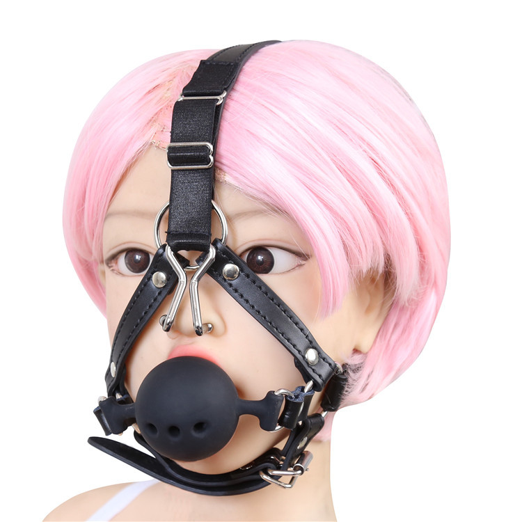 Adjustable Breathable Mouth Ball Gag with Nose Hook  BDSM Control