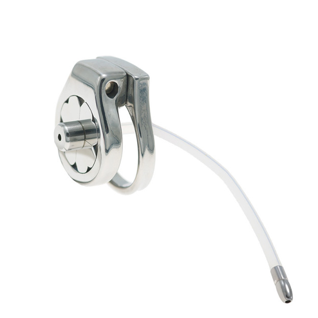 Flat Stainless Steel Chastity Cage with Long Hollow Urethral Tube - image 8