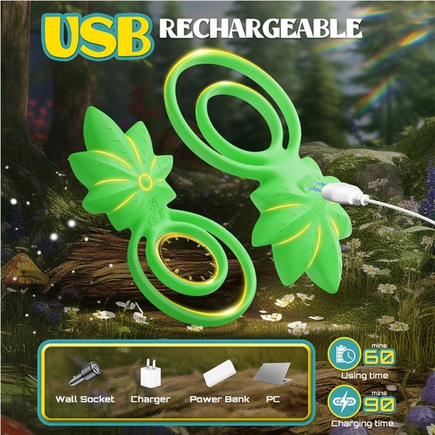 Weed Shape Dual-Ring Vibrator – Leaf-Designed Couples' Cock Ring-WeLovePlugs