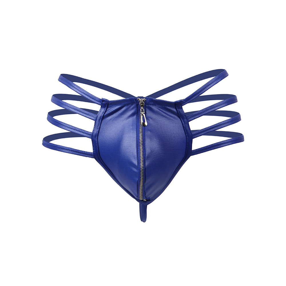 PU Leather Men's Underwear Lingerie Thong with Front Zipper -WeLovePlugs