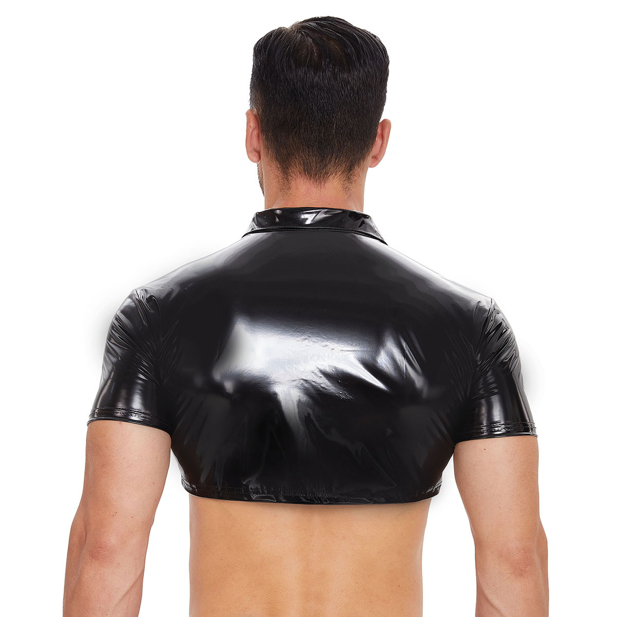 Men Sexy Leather Shirt With Glossy Pvc Leather - image 2