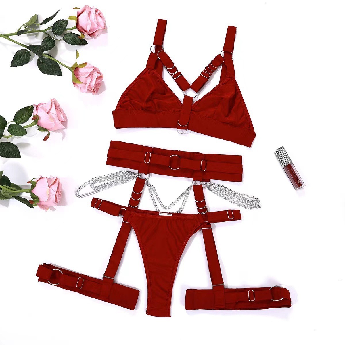 Women Sexy Locomotive Metal Chain Underwear Set