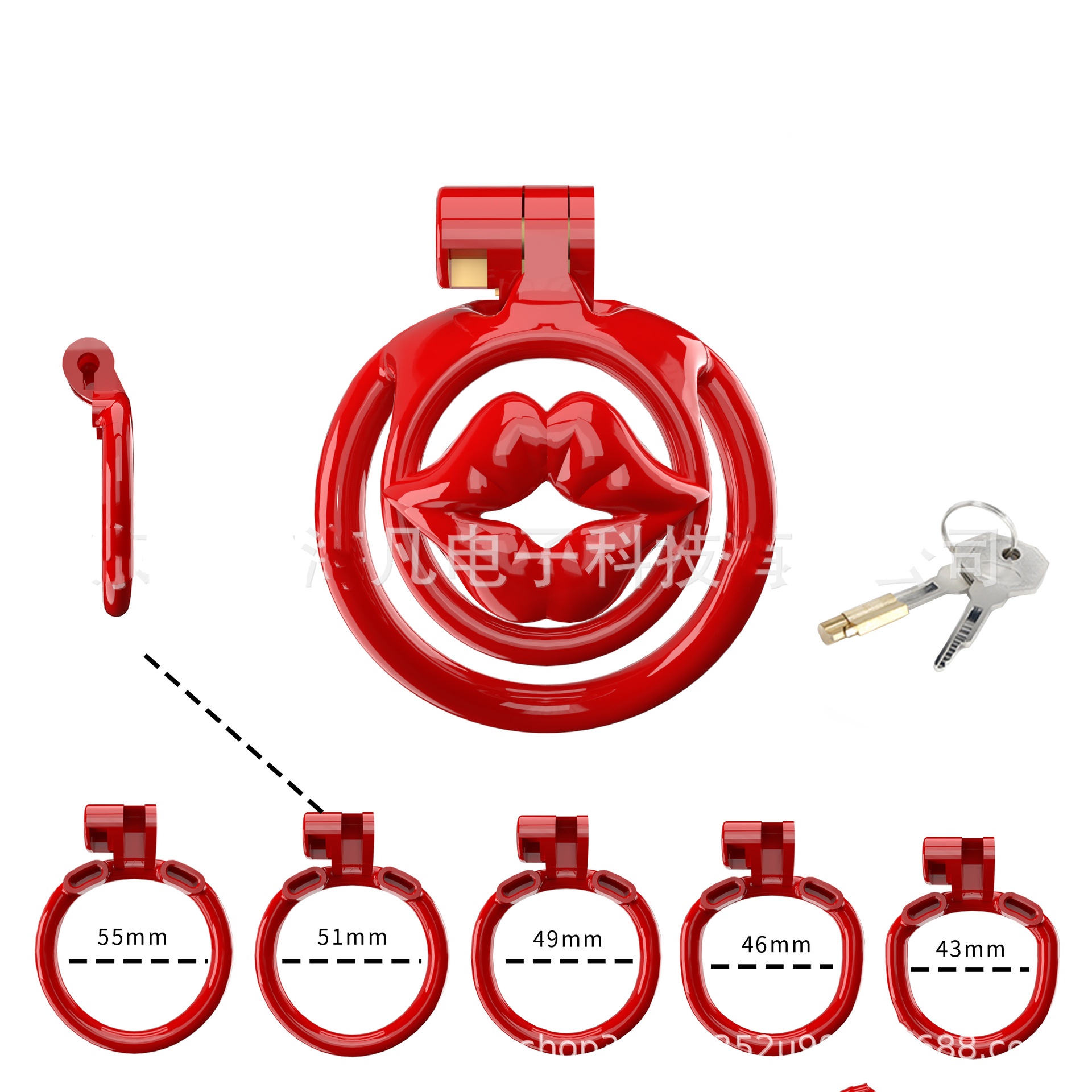 Kiss Lips Shape Sissy Chastity Cage with 5 Rings -WeLovePlugs