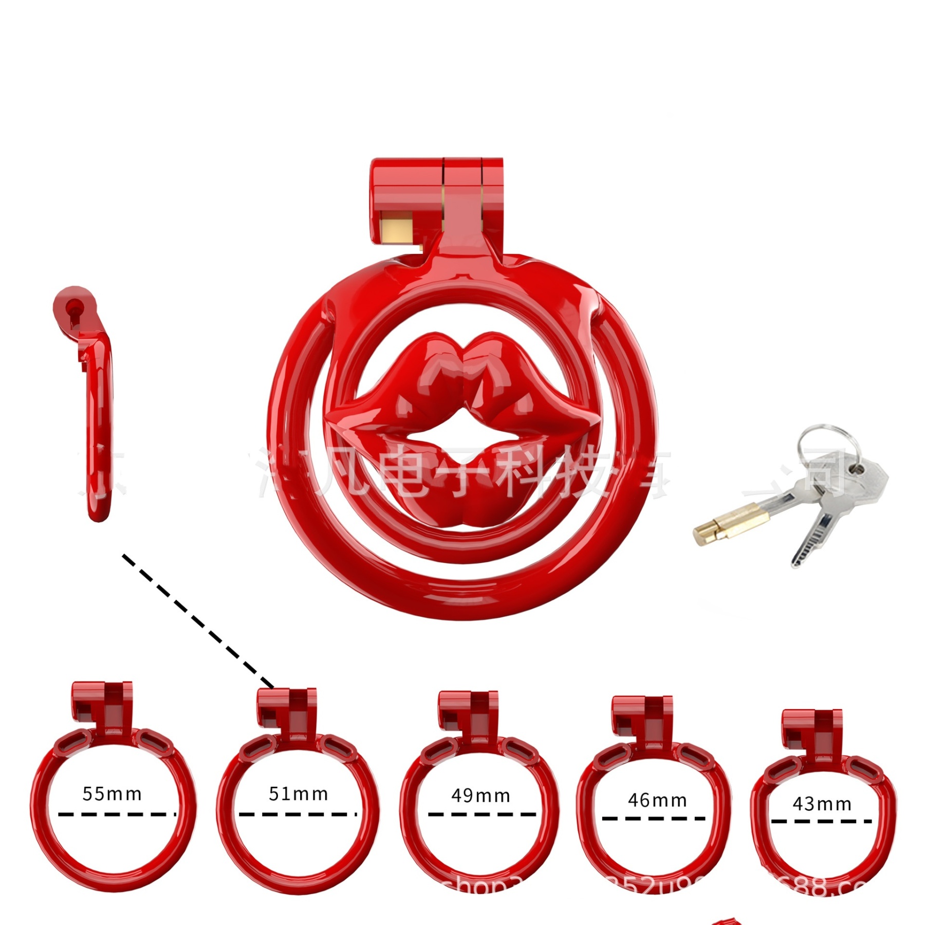 Kiss Lips Shape Sissy Chastity Cage with 5 Rings -WeLovePlugs