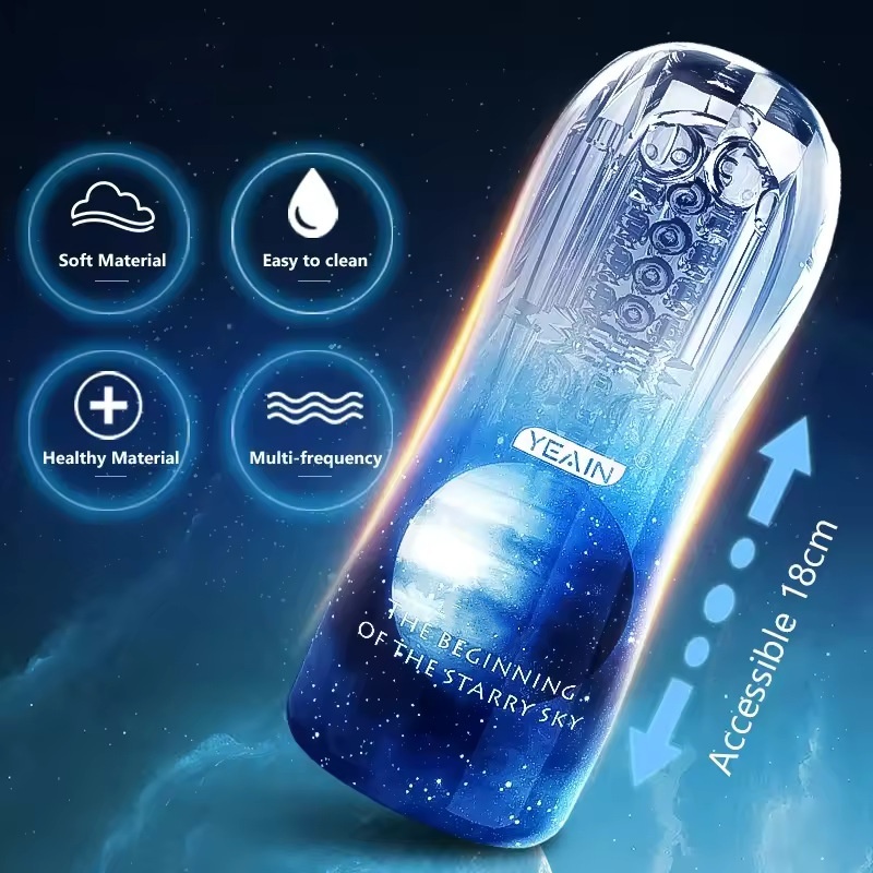 Male Masturbator Cup Soft Silicone Massager for Men Toys-Blue With Vibrations-WeLovePlugs